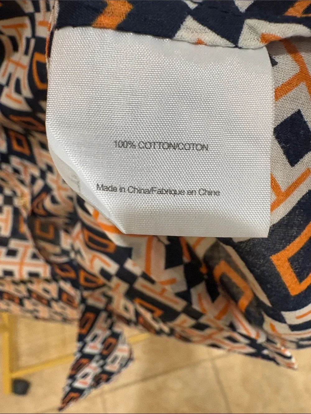Tory Burch Navy and Orange Geometric Button-Down Shirt